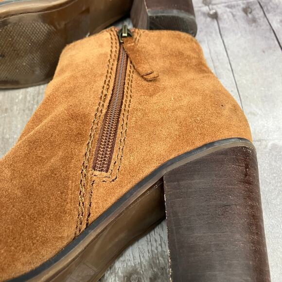 Aldo Suede Boots 8.5 Tan Leather Zipper Ankle Chunky Heel Western Boho Casual - Picture 14 of 14